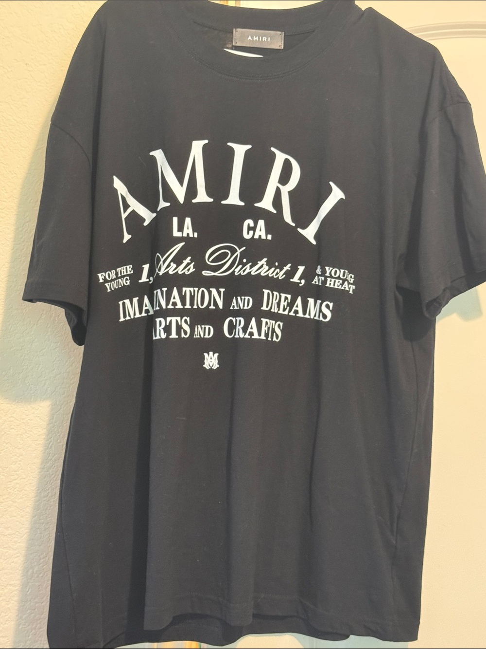 AMIRI Black Crewneck T-Shirt with White Arch Logo